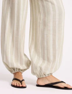 Linen Rich Striped Balloon Trousers