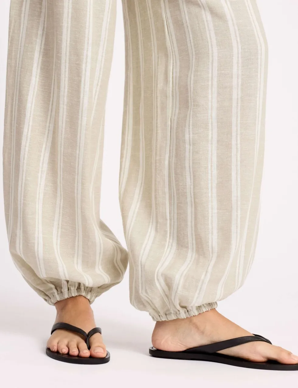 Linen Rich Striped Balloon Trousers