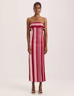 Linen Rich Striped Bandeau Midi Dress