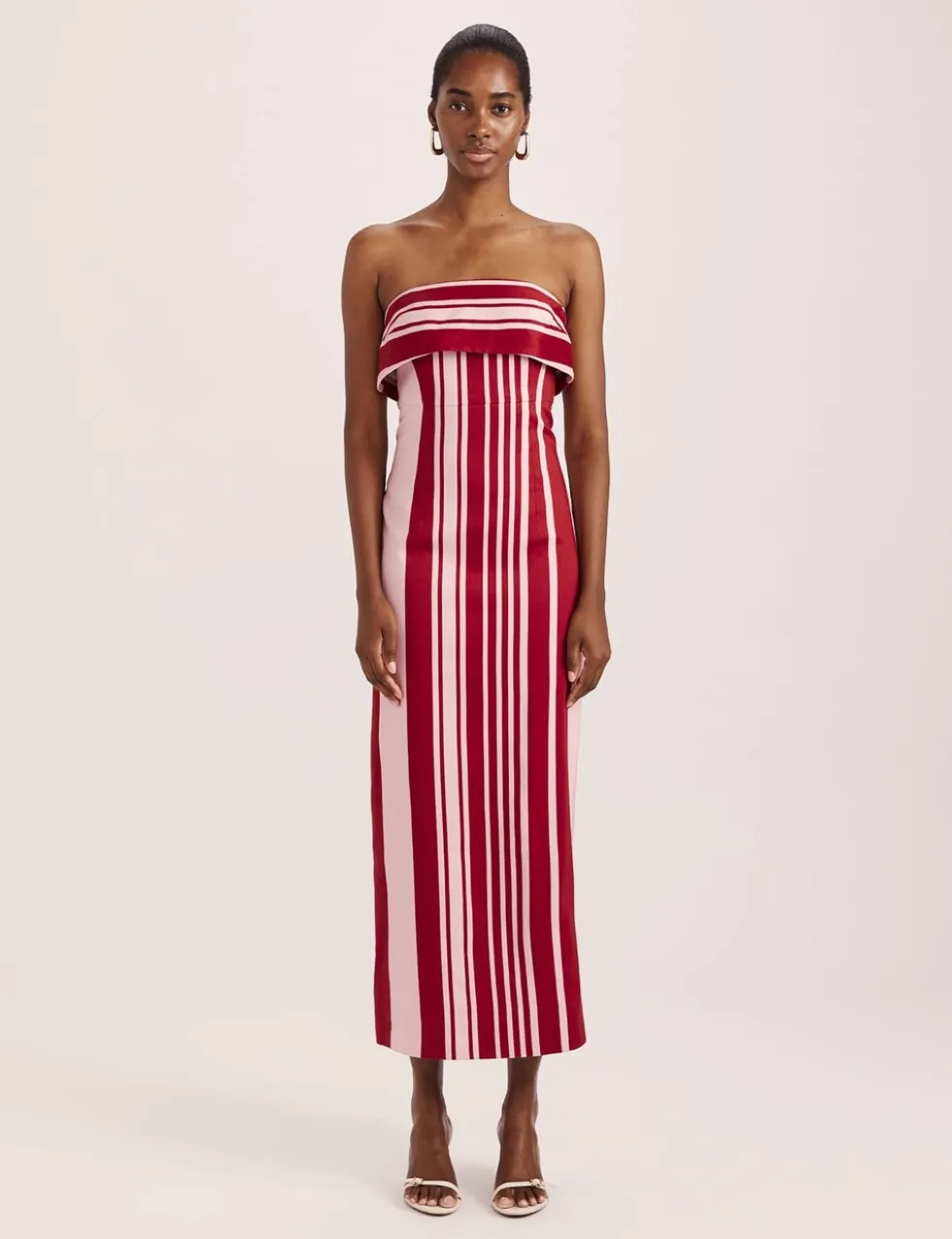 Linen Rich Striped Bandeau Midi Dress