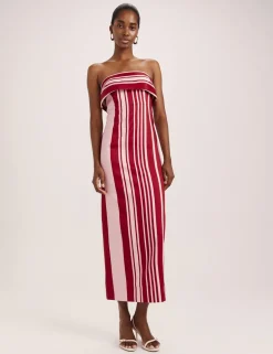 Linen Rich Striped Bandeau Midi Dress