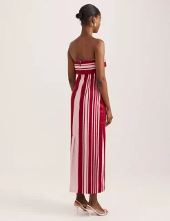 Linen Rich Striped Bandeau Midi Dress