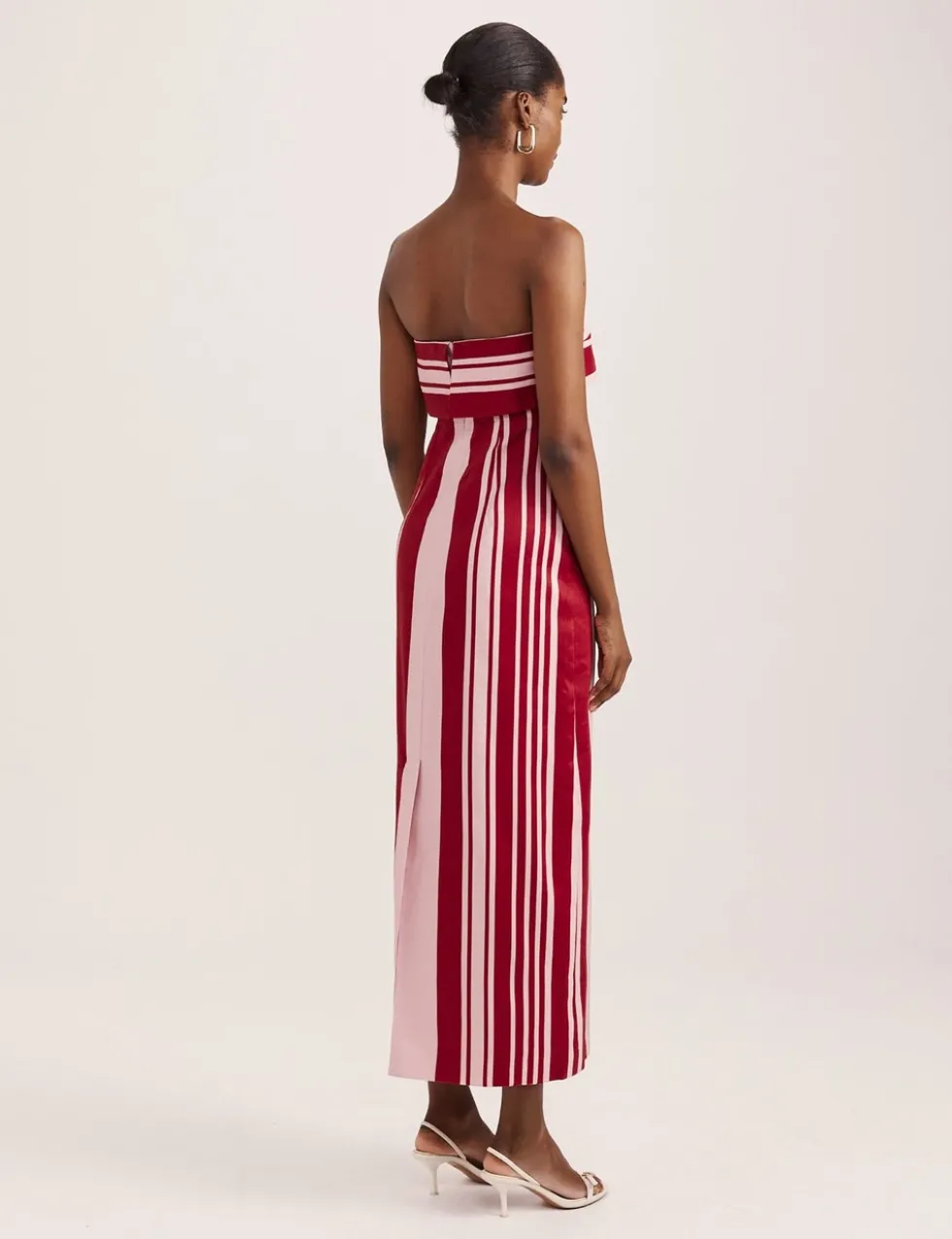 Linen Rich Striped Bandeau Midi Dress