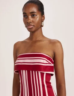 Linen Rich Striped Bandeau Midi Dress