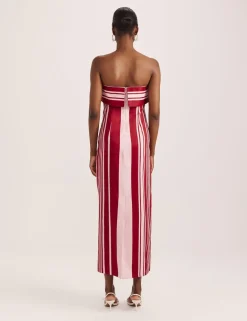 Linen Rich Striped Bandeau Midi Dress