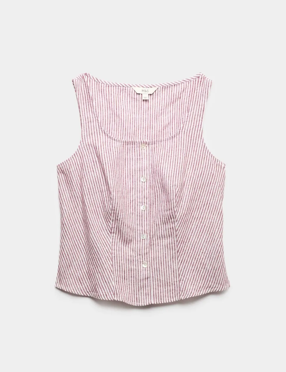 Linen Rich Striped Button Through Top