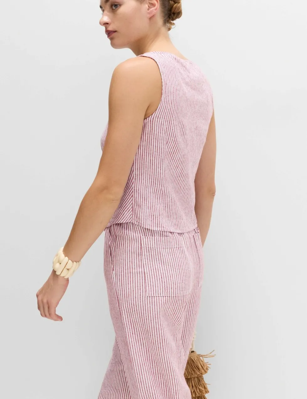 Linen Rich Striped Button Through Top