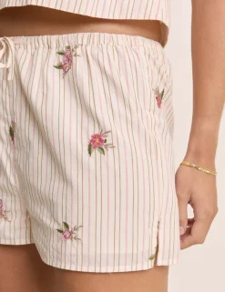 Linen Rich Striped Floral Shorts