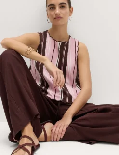 Linen Rich Striped High Neck Vest Top