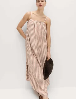 Linen Rich Striped Maxi Slip Dress
