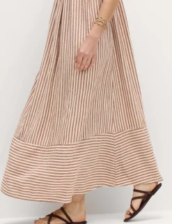 Linen Rich Striped Maxi Slip Dress