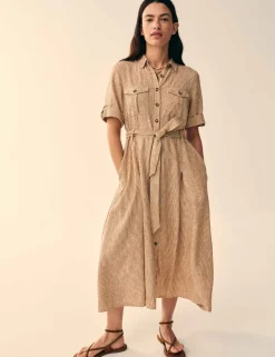Linen Rich Striped Midi Shirt Dress