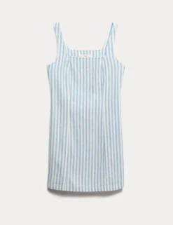 Linen Rich Striped Mini Shift Dress