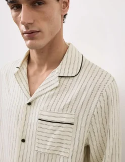 Linen Rich Striped Pyjama Top