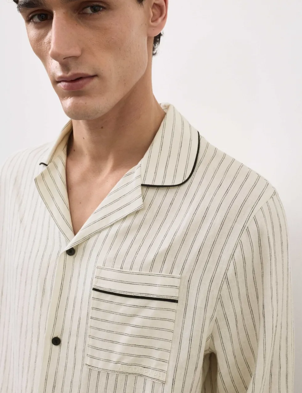 Linen Rich Striped Pyjama Top