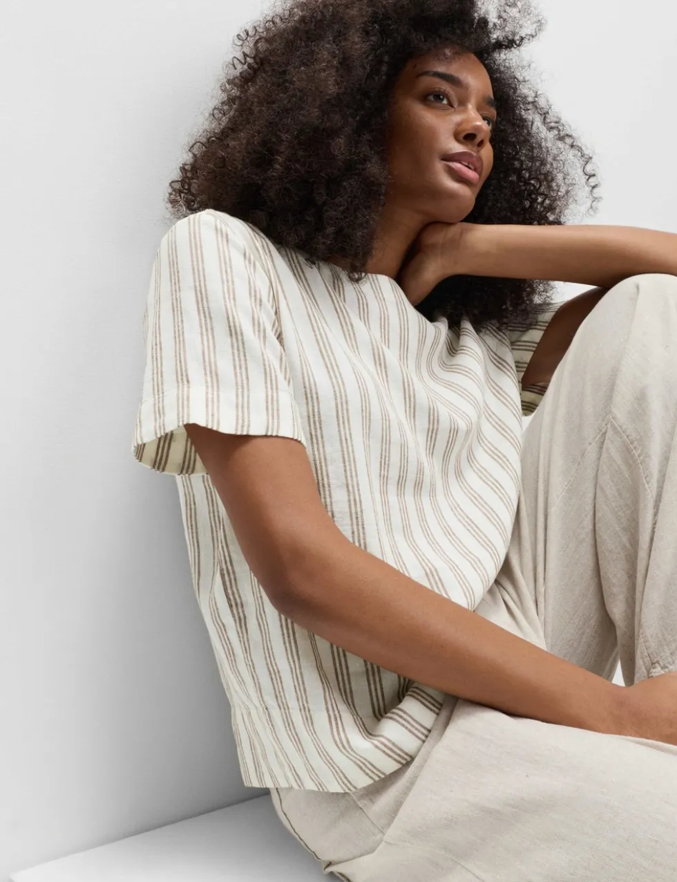 Linen Rich Striped Relaxed T-Shirt