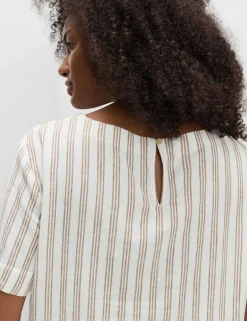 Linen Rich Striped Relaxed T-Shirt