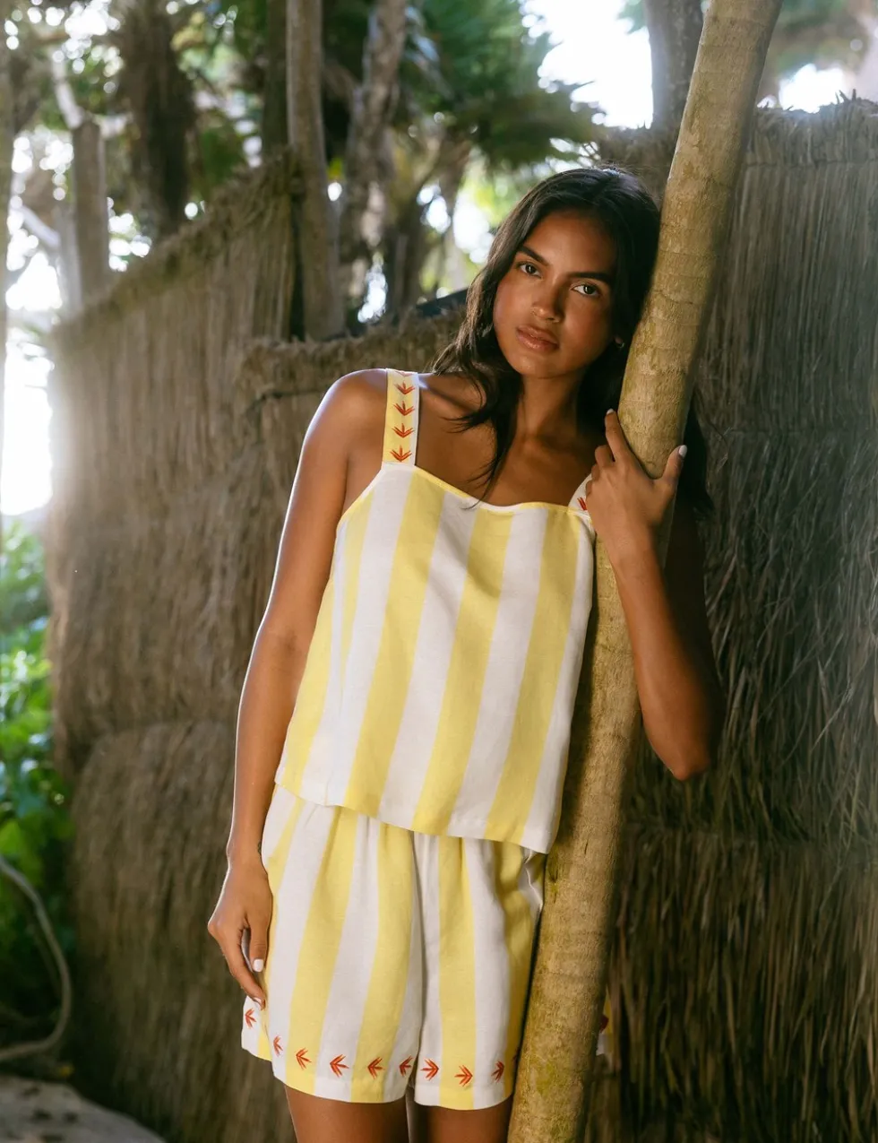 Linen Rich Striped Shortie Set