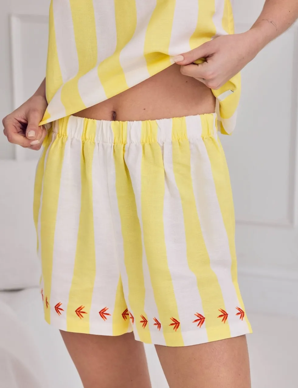 Linen Rich Striped Shortie Set