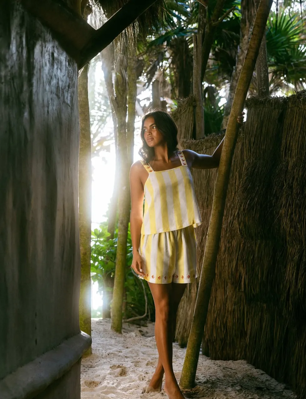 Linen Rich Striped Shortie Set