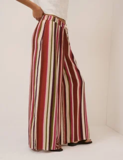 Linen Rich Striped Split Hem Wide Leg Trousers