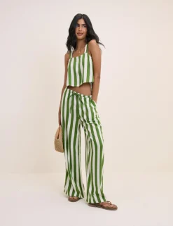 Linen Rich Striped Square Neck Vest Top