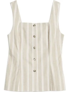 Linen Rich Striped Square Neck Top