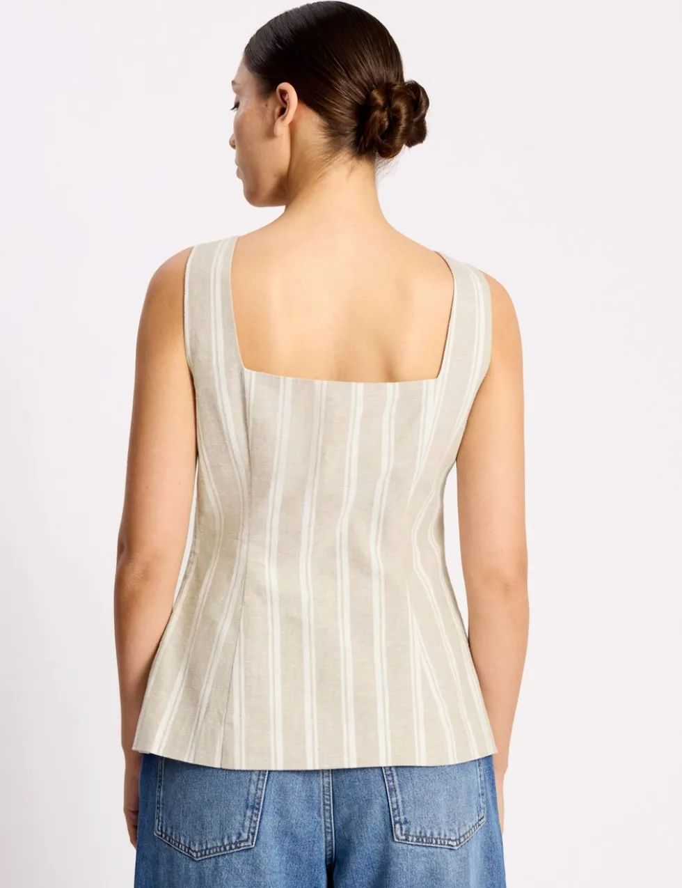 Linen Rich Striped Square Neck Top