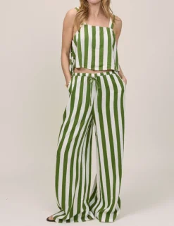 Linen Rich Striped Wide Leg Trousers