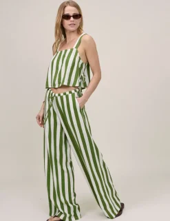 Linen Rich Striped Wide Leg Trousers