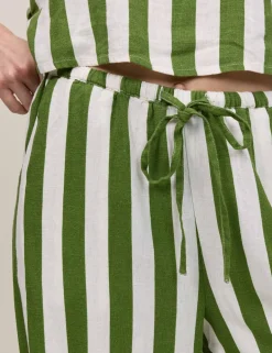 Linen Rich Striped Wide Leg Trousers