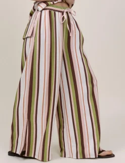 Linen Rich Striped Wide Leg Trousers