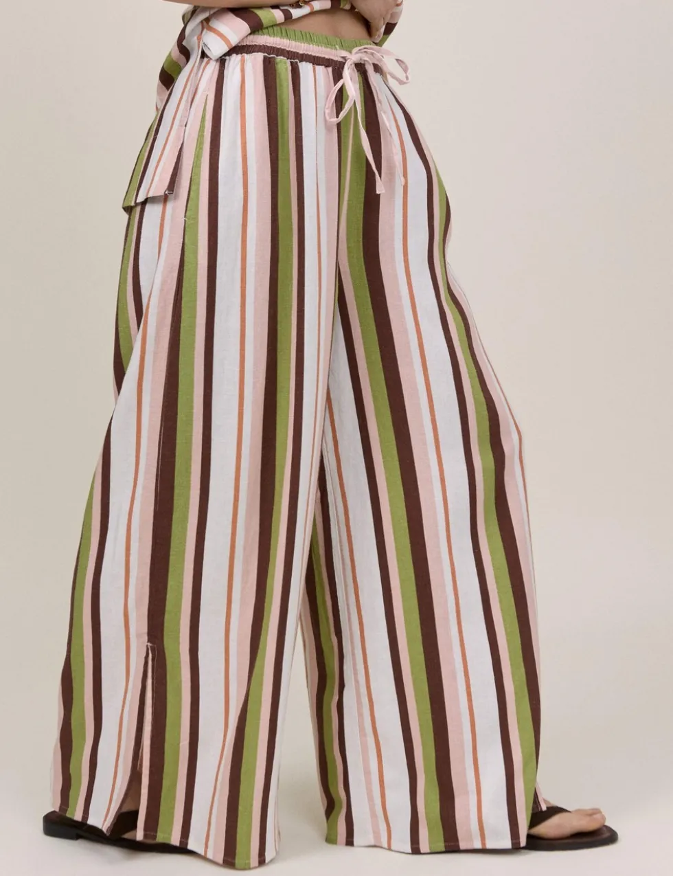 Linen Rich Striped Wide Leg Trousers