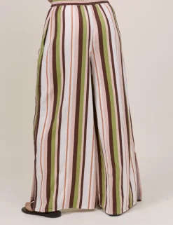 Linen Rich Striped Wide Leg Trousers