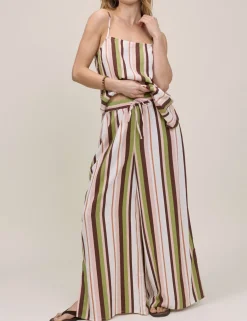 Linen Rich Striped Wide Leg Trousers
