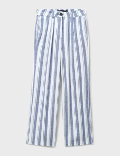 Linen Rich Striped Wide Leg Trousers