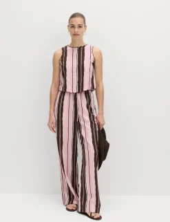 Linen Rich Striped Wide Leg Trousers