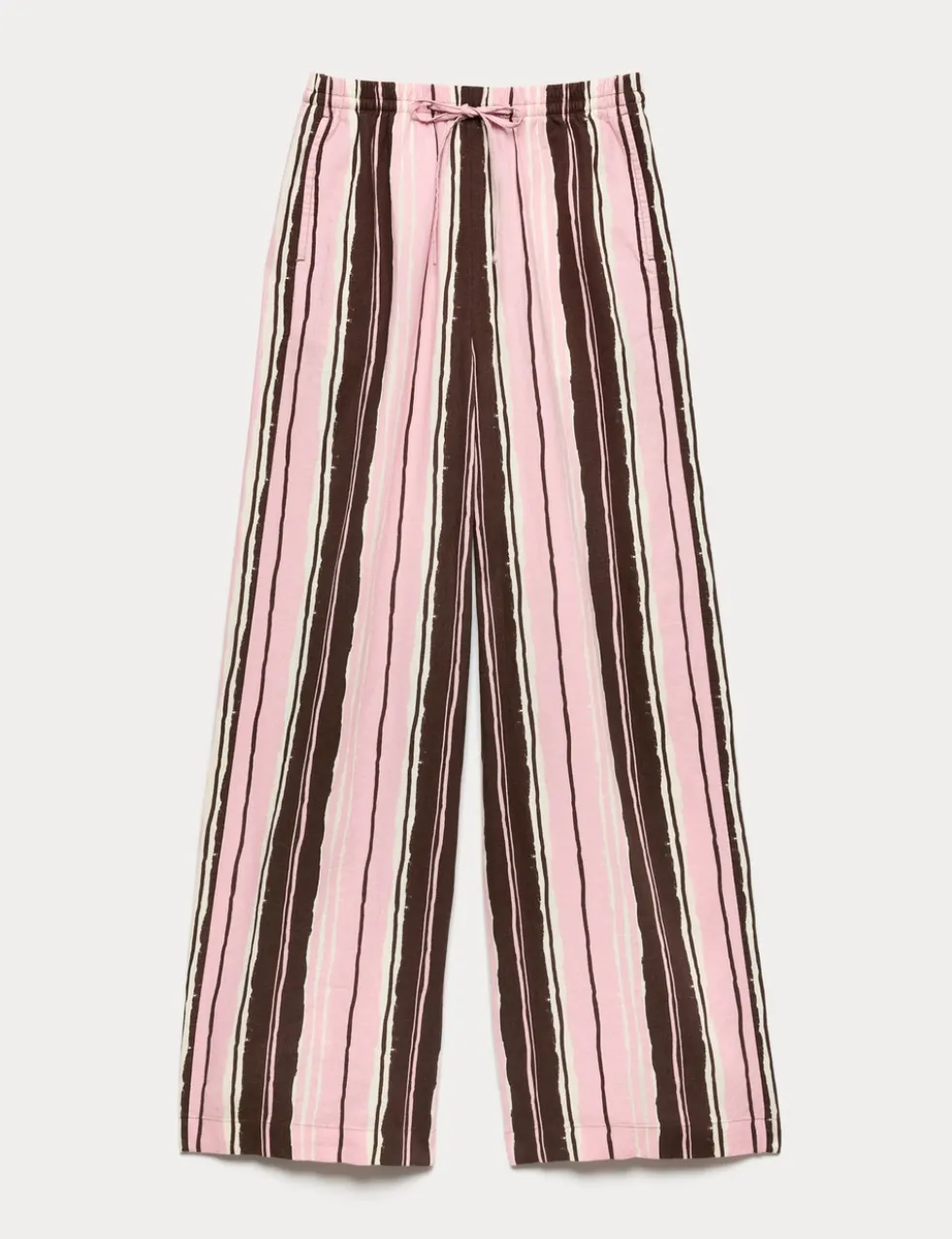 Linen Rich Striped Wide Leg Trousers