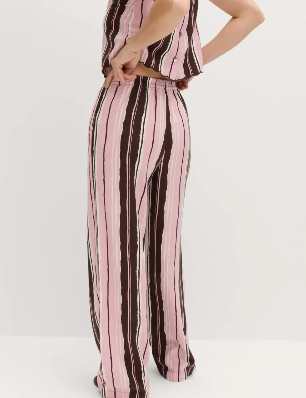 Linen Rich Striped Wide Leg Trousers