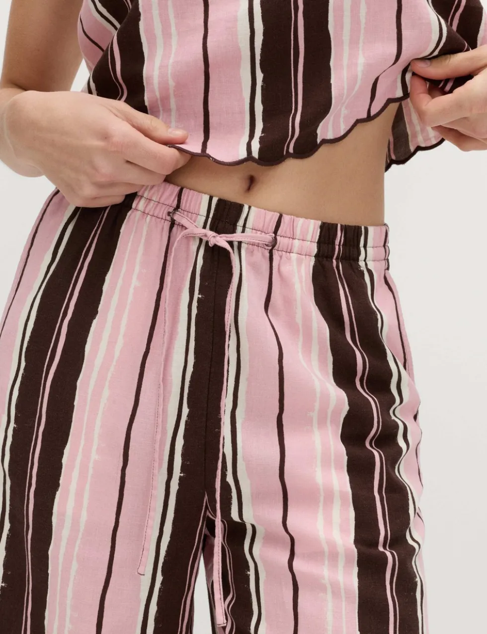 Linen Rich Striped Wide Leg Trousers