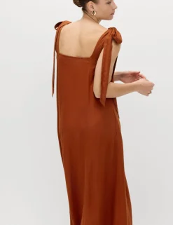 Linen Rich Tie Bow Maxi Beach Dress