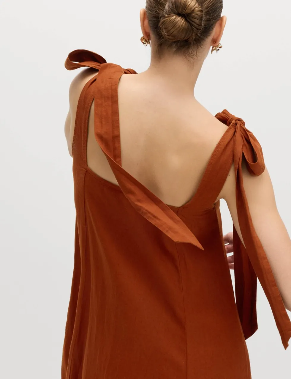 Linen Rich Tie Bow Maxi Beach Dress