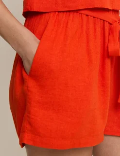 Linen Rich Tie Detail Pull-On Shorts