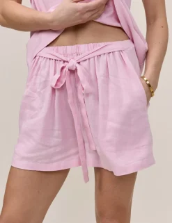 Linen Rich Tie Detail Pull-On Shorts