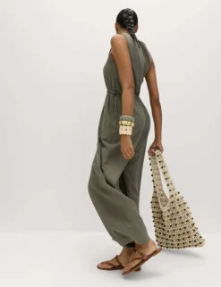 Linen Rich Tie Detail Sleeveless Jumpsuit
