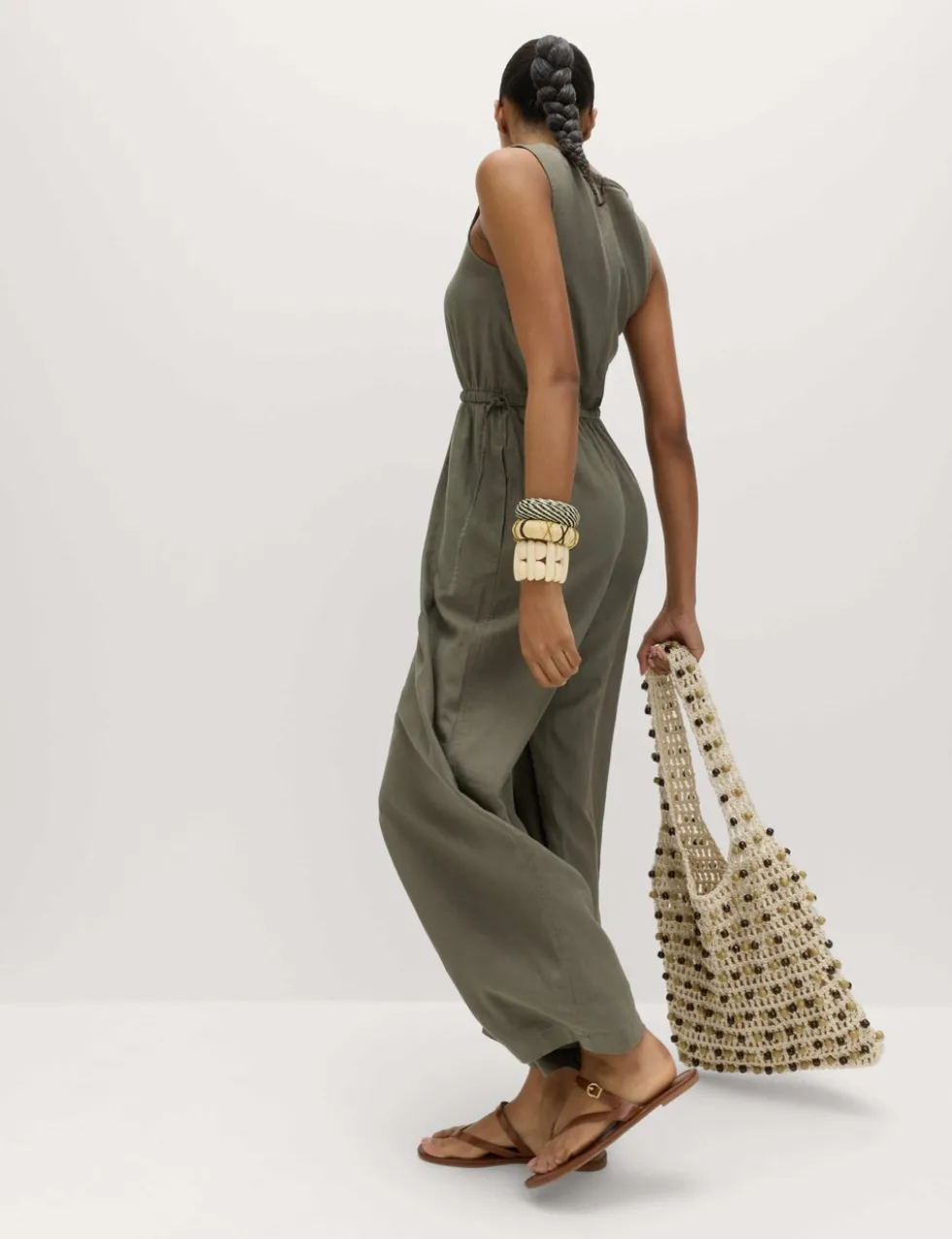 Linen Rich Tie Detail Sleeveless Jumpsuit