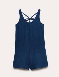Linen Rich Tie Detail Sleeveless Volume Playsuit