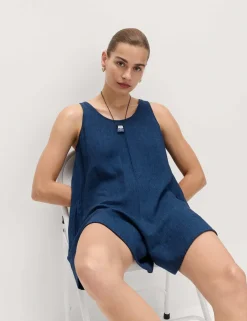 Linen Rich Tie Detail Sleeveless Volume Playsuit