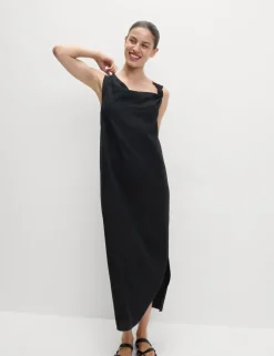 Linen Rich Tie Neck Midaxi Shift Dress