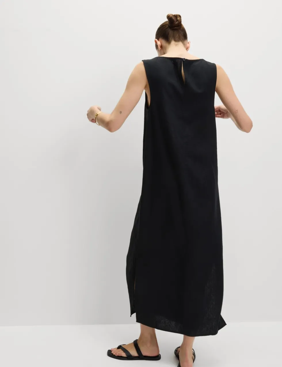 Linen Rich Tie Neck Midaxi Shift Dress